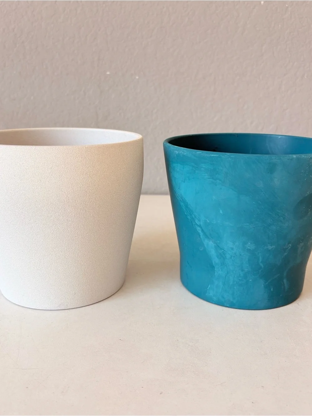 Set of 2 White & Blue Terracotta Clay Pot 5”H Succulent Planter No Drainage Hole